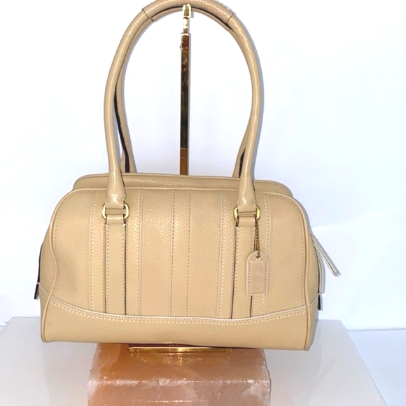 COACH 10526 Satchel Pepled Shoulder Bag Hand Bag Leather Beige - Picture 2 of 16